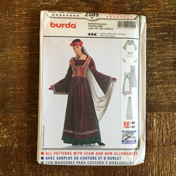 Burda Sewing Pattern 2509 Lady of the Castle Costume Renaissance 10-24 UNCUT - Picture 1 of 2
